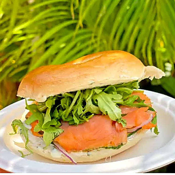 A fresh sandwich at La Sucrière with greens and salmon